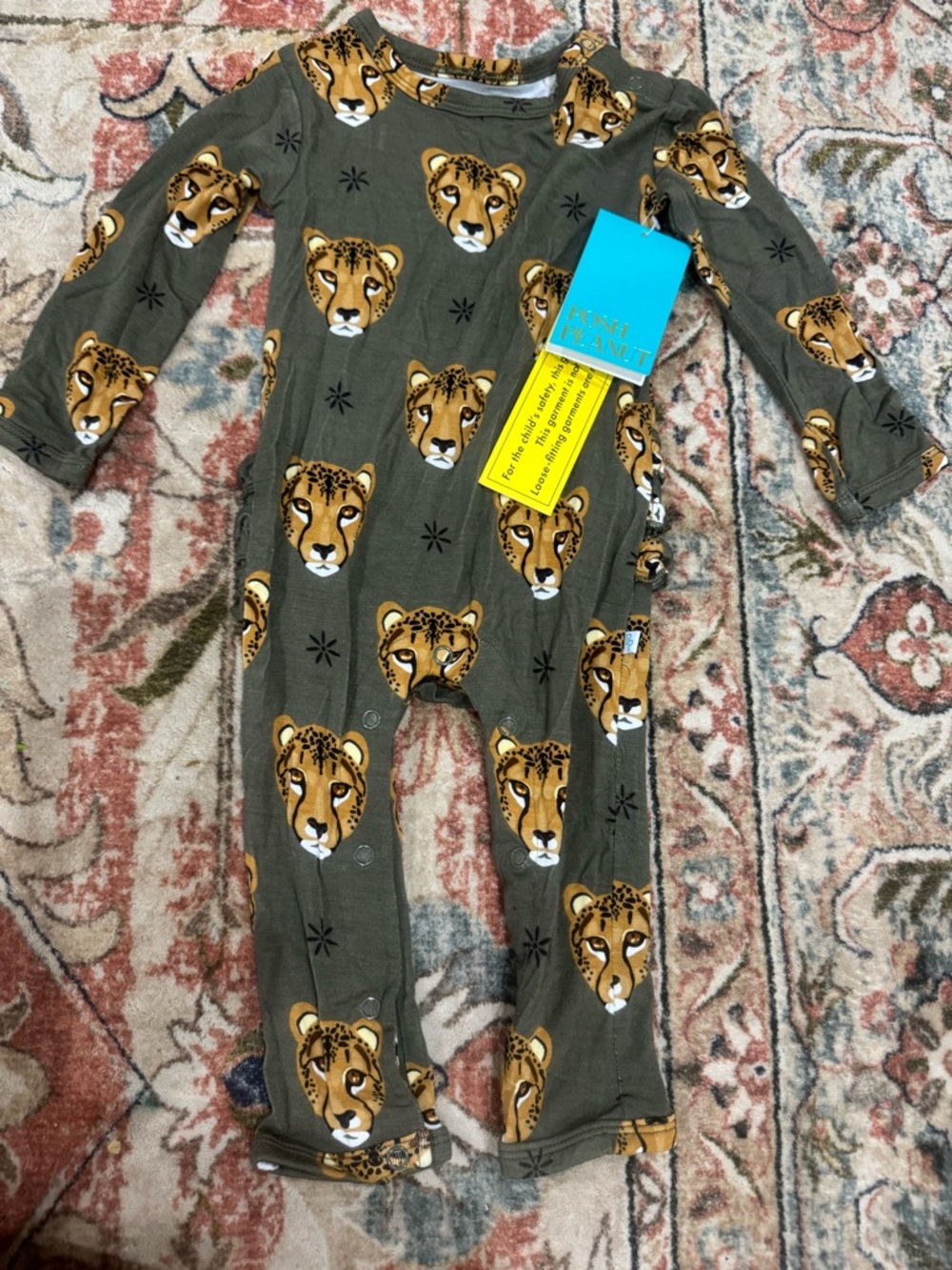 Posh Peanut Olive Green Leopard Head Print One-Piece
